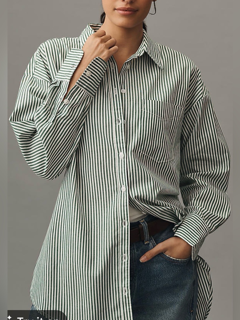 Anthropologie Maeve The Bennet Button-down Green Striped Shirt